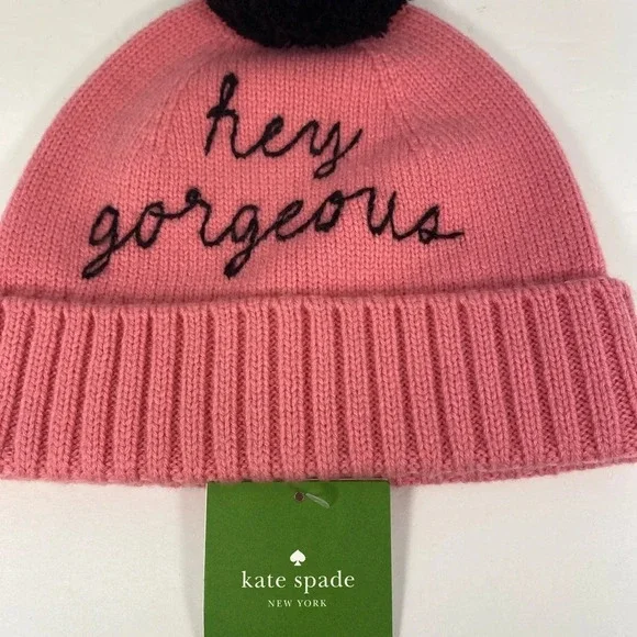 Kate Spade New York Pink & Black Pom Pom Beanie - Picture 5 of 8